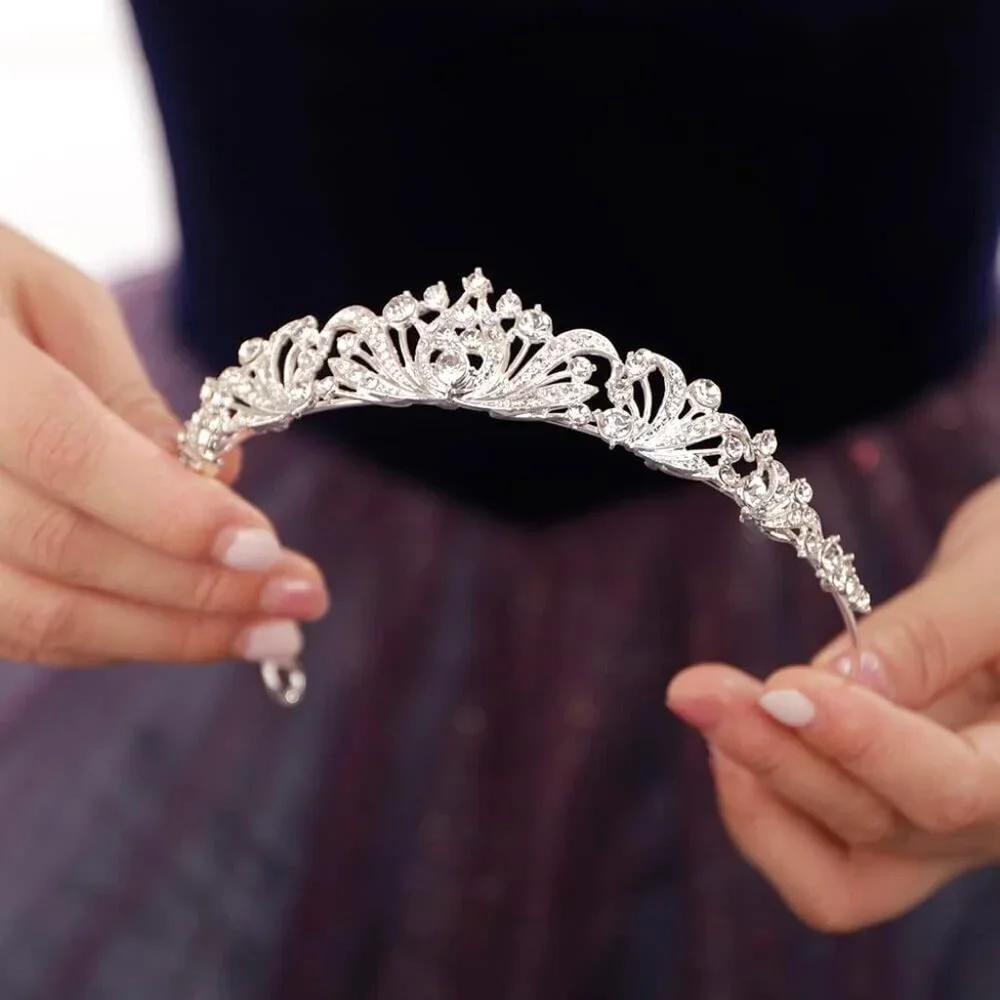 Silver Crystal Tiara Crown - Elegant Women's Hair Accessory